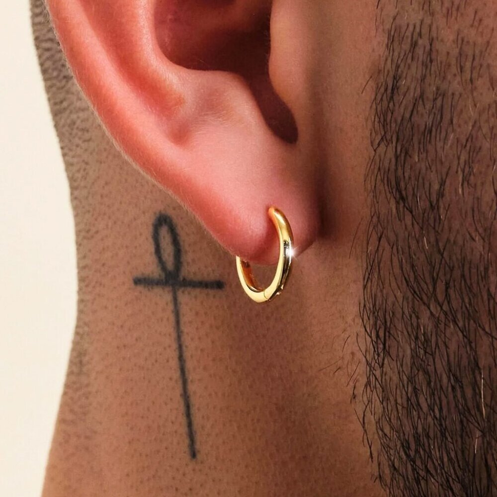 Pure Solid 925 Sterling Silver Yellow Gold Classic Elegant Small Hoop Earrings